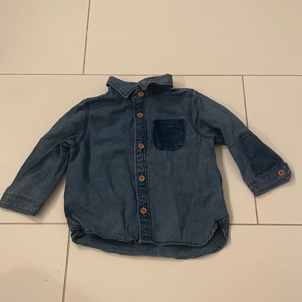 Zara baby boy Denim Button-Up Shirt with Pocket 6/9m